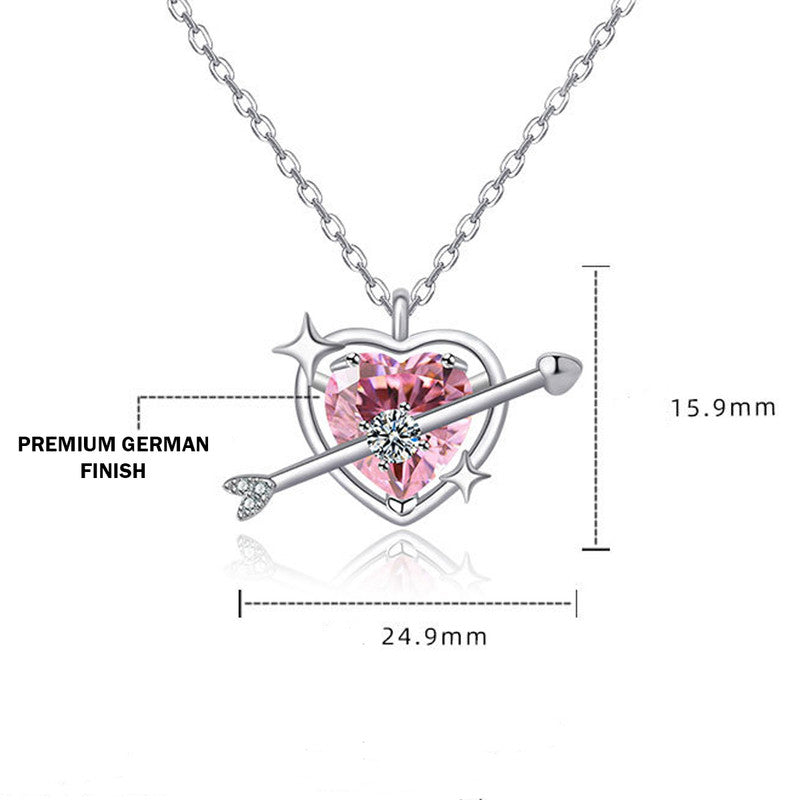 Jewels Galaxy Silver Plated American Diamond Studded Pink Heart Themed Pendant