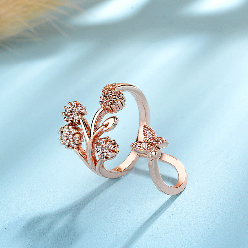 Jewels Galaxy Rose Gold Plated American Diamond Studded Contemporary Korean Finger Ring