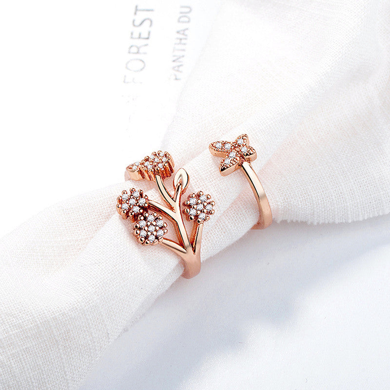 Jewels Galaxy Rose Gold Plated American Diamond Studded Contemporary Korean Finger Ring