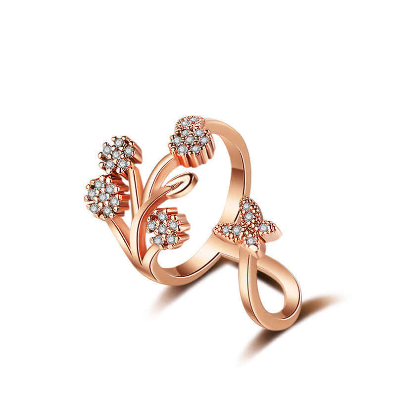 Jewels Galaxy Rose Gold Plated American Diamond Studded Contemporary Korean Finger Ring