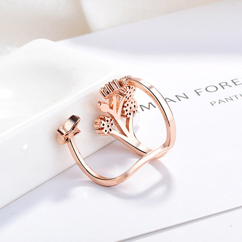 Jewels Galaxy Rose Gold Plated American Diamond Studded Contemporary Korean Finger Ring