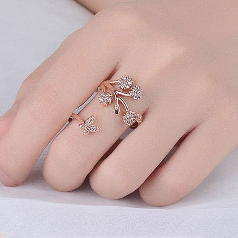 Jewels Galaxy Rose Gold Plated American Diamond Studded Contemporary Korean Finger Ring