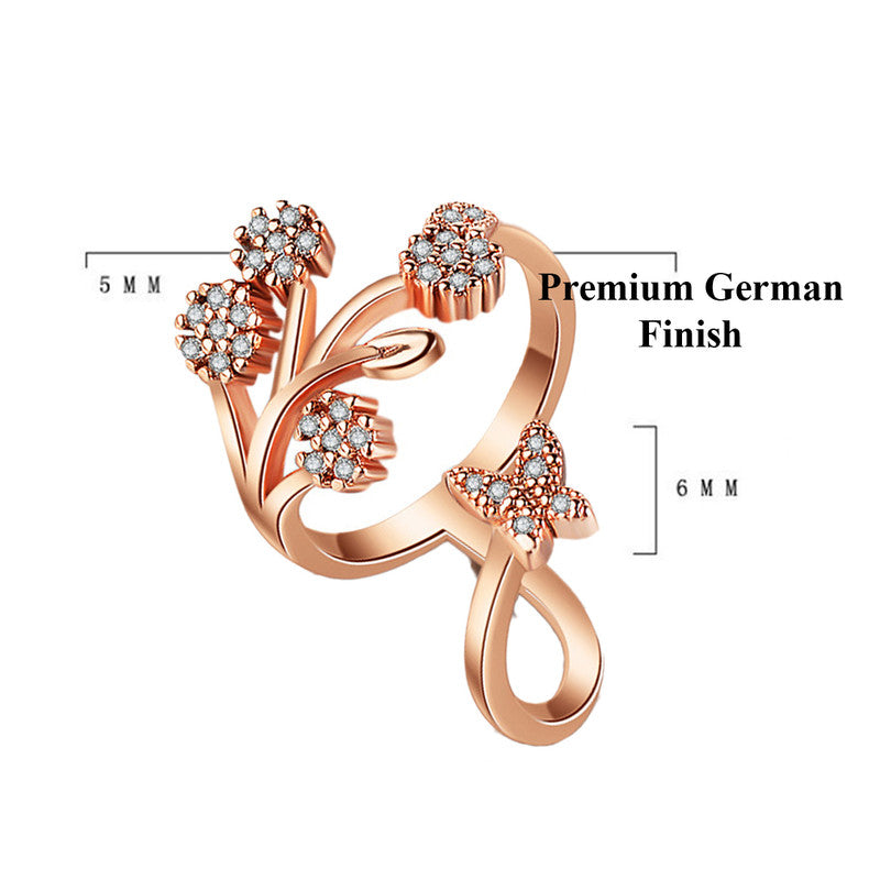 Jewels Galaxy Rose Gold Plated American Diamond Studded Contemporary Korean Finger Ring