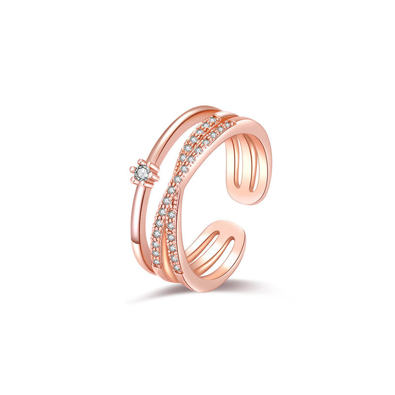 Jewels Galaxy Rose Gold Plated American Diamond Studded Contemporary Korean Finger Ring