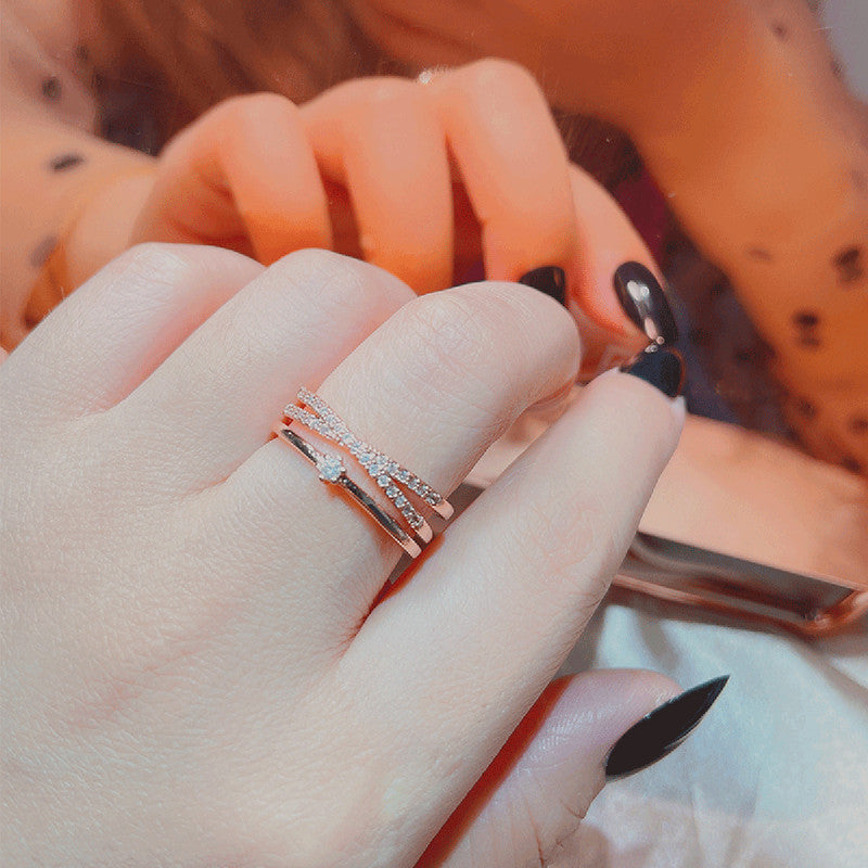 Jewels Galaxy Rose Gold Plated American Diamond Studded Contemporary Korean Finger Ring
