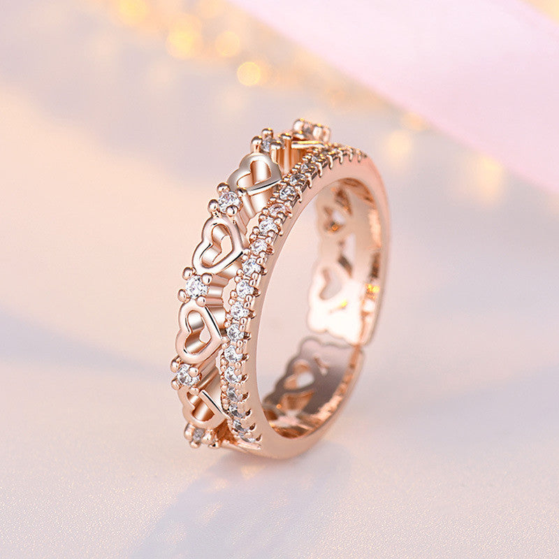 Jewels Galaxy Rose Gold Plated AD Studded Hearts inspired Contemporary Finger Ring