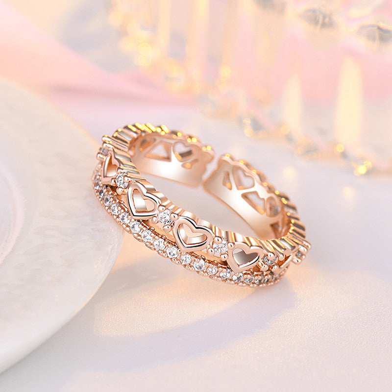 Jewels Galaxy Rose Gold Plated AD Studded Hearts inspired Contemporary Finger Ring