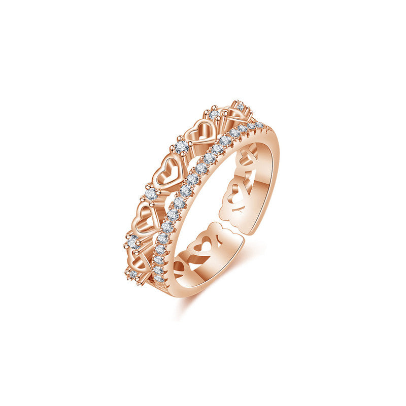 Jewels Galaxy Rose Gold Plated AD Studded Hearts inspired Contemporary Finger Ring