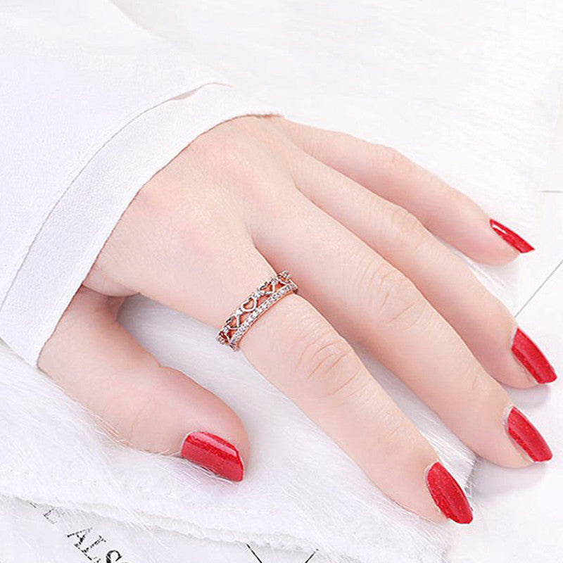 Jewels Galaxy Rose Gold Plated AD Studded Hearts inspired Contemporary Finger Ring