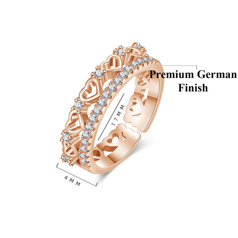 Jewels Galaxy Rose Gold Plated AD Studded Hearts inspired Contemporary Finger Ring