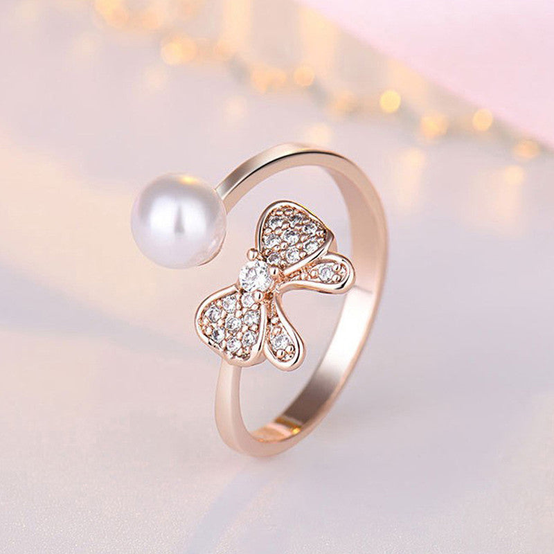 Jewels Galaxy Rose Gold Plated AD Studded Butterfly Shape Contemporary Finger Ring