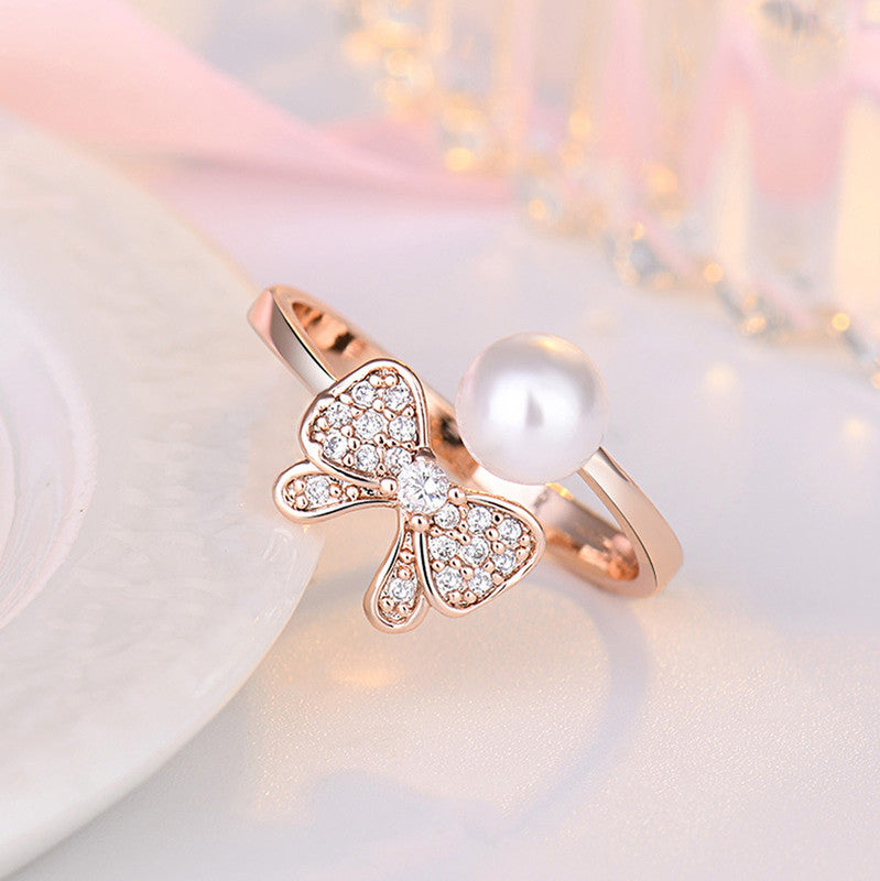 Jewels Galaxy Rose Gold Plated AD Studded Butterfly Shape Contemporary Finger Ring