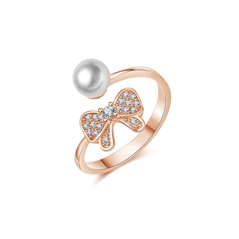Jewels Galaxy Rose Gold Plated AD Studded Butterfly Shape Contemporary Finger Ring