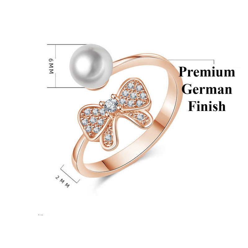Jewels Galaxy Rose Gold Plated AD Studded Butterfly Shape Contemporary Finger Ring