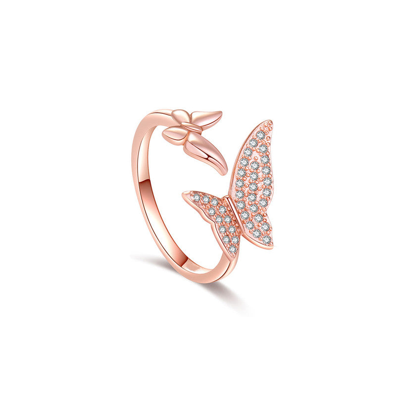 Jewels Galaxy Rose Gold Plated AD Studded Butterfly Shape Contemporary Finger Ring