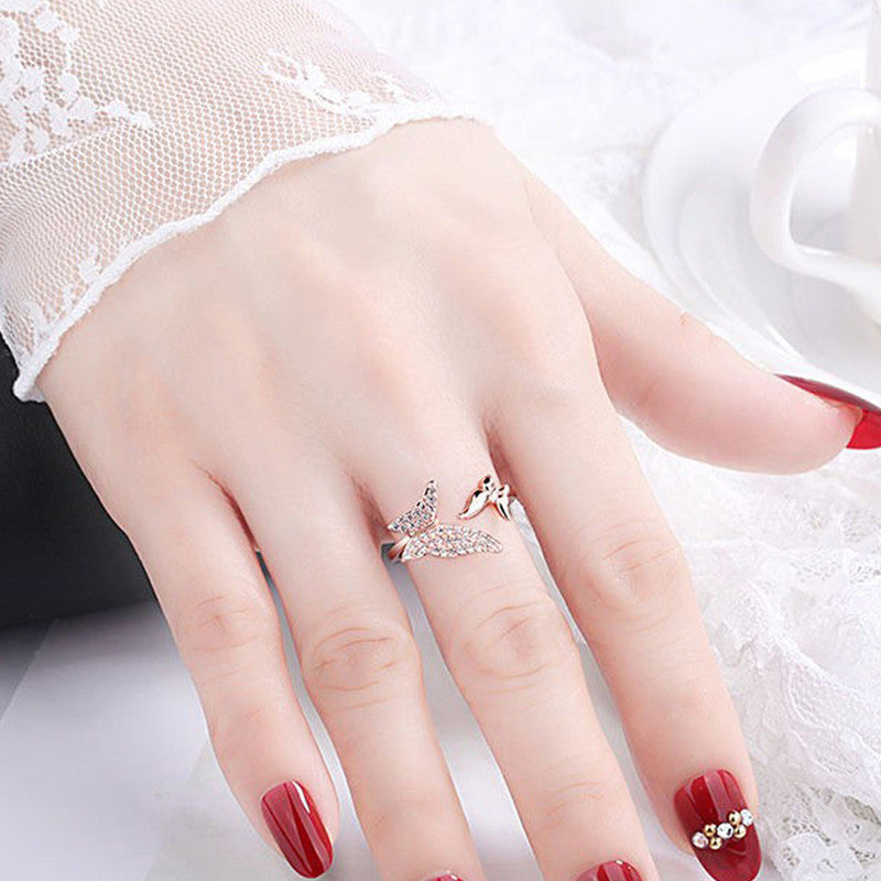 Jewels Galaxy Rose Gold Plated AD Studded Butterfly Shape Contemporary Finger Ring