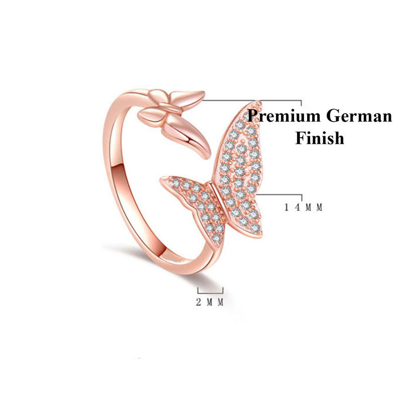 Jewels Galaxy Rose Gold Plated AD Studded Butterfly Shape Contemporary Finger Ring