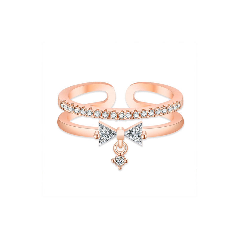 Jewels Galaxy Rose Gold Plated American Diamond Studded Contemporary Korean Finger Ring