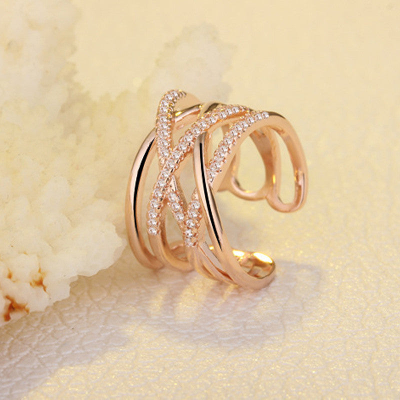 Jewels Galaxy Rose Gold Plated American Diamond Studded Contemporary Korean Finger Ring