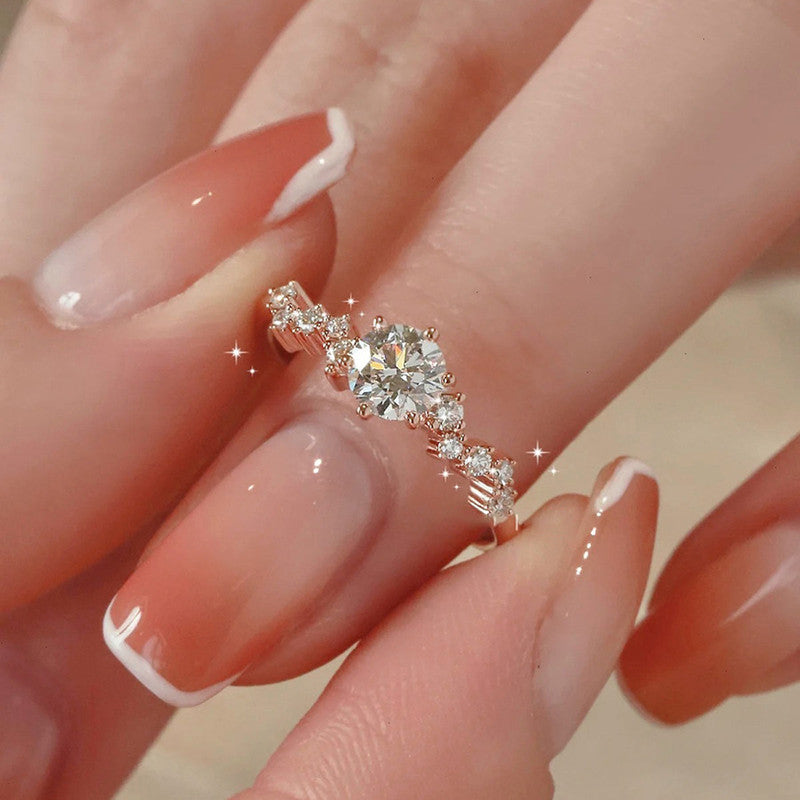Jewels Galaxy Rose Gold Plated American Diamond Studded Contemporary Korean Finger Ring
