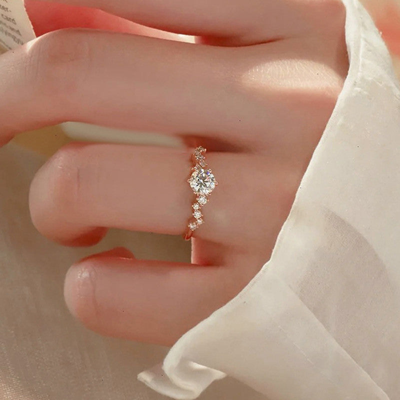 Jewels Galaxy Rose Gold Plated American Diamond Studded Contemporary Korean Finger Ring