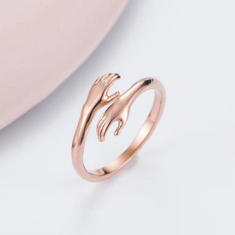 Jewels Galaxy Rose Gold-Plated Hug Shaped Adjustable Hug Day Finger Ring