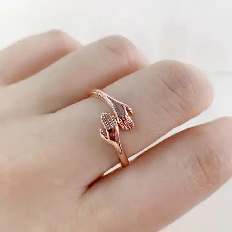 Jewels Galaxy Rose Gold-Plated Hug Shaped Adjustable Hug Day Finger Ring