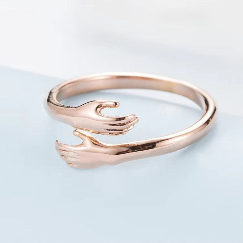 Jewels Galaxy Rose Gold-Plated Hug Shaped Adjustable Hug Day Finger Ring