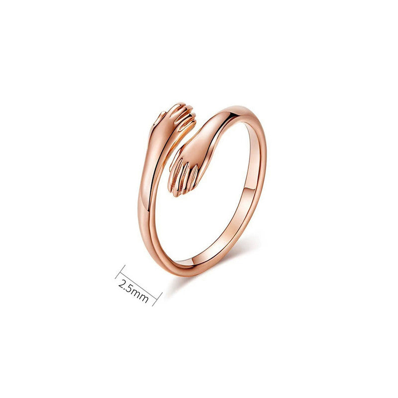 Jewels Galaxy Rose Gold-Plated Hug Shaped Adjustable Hug Day Finger Ring