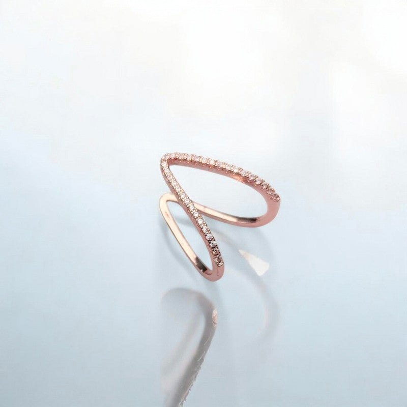 Jewels Galaxy Rose Gold-Plated V Shaped CZ Studded Adjustable Finger Ring