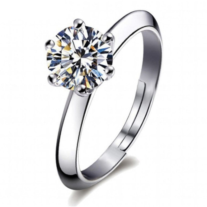 Jewels Galaxy Silver Plated Crystal Studded Anti Tarnish Solitaire Adjustable Finger Ring