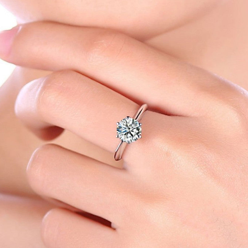Jewels Galaxy Silver Plated Crystal Studded Anti Tarnish Solitaire Adjustable Finger Ring