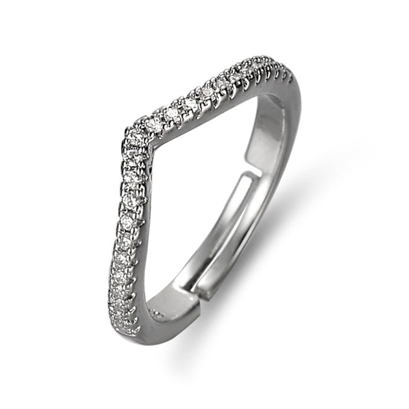Jewels Galaxy Silver Plated AD Studded V Shape Anti Tarnish Adjustable Finger Ring