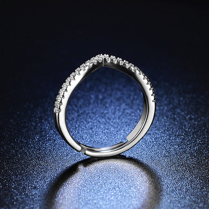 Jewels Galaxy Silver Plated AD Studded V Shape Anti Tarnish Adjustable Finger Ring