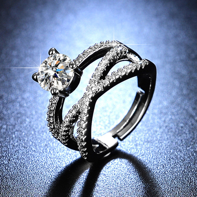 Jewels Galaxy Silver Plated AD Studded Cross Design Anti Tarnish Solitaire Adjustable Finger Ring