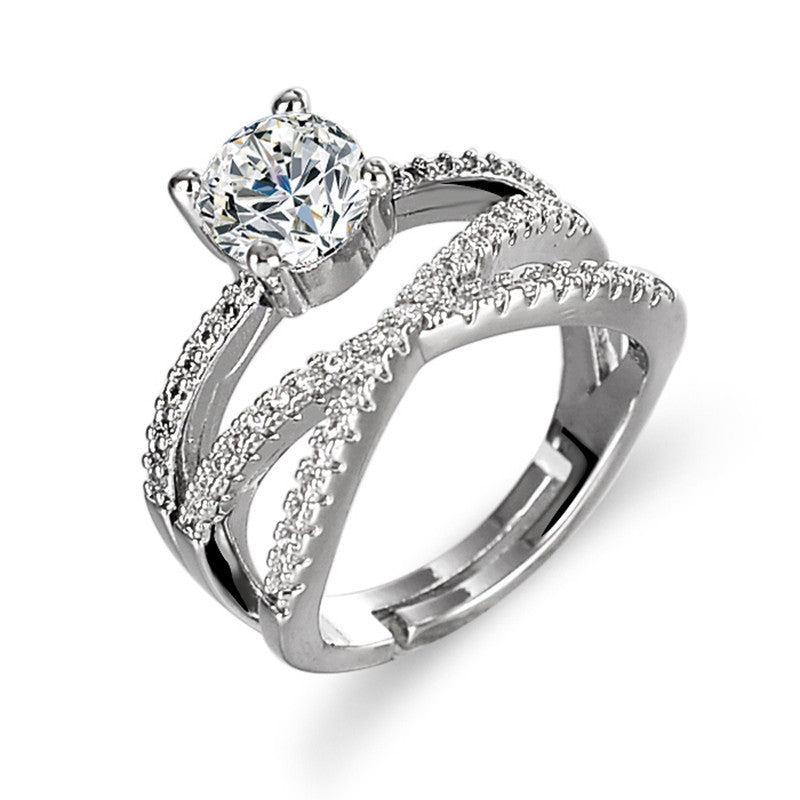 Jewels Galaxy Silver Plated AD Studded Cross Design Anti Tarnish Solitaire Adjustable Finger Ring