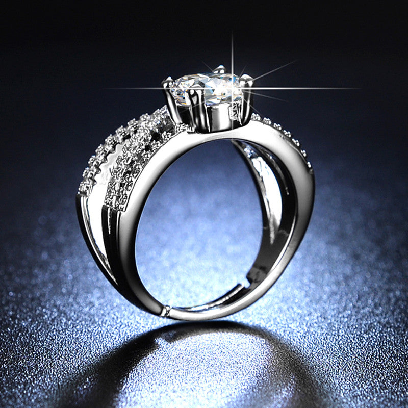 Jewels Galaxy Silver Plated AD Studded Cross Design Anti Tarnish Solitaire Adjustable Finger Ring