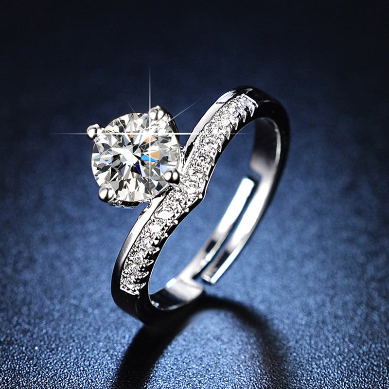 Jewels Galaxy Silver Plated AD Studded Contemporary Solitaire Anti Tarnish Adjustable Finger Ring
