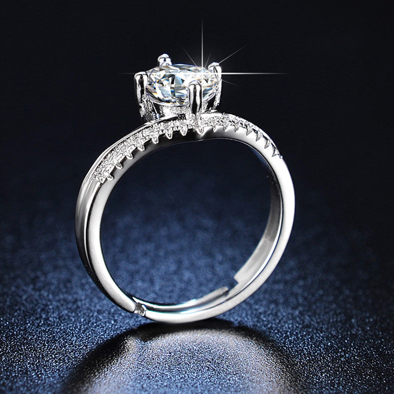 Jewels Galaxy Silver Plated AD Studded Contemporary Solitaire Anti Tarnish Adjustable Finger Ring