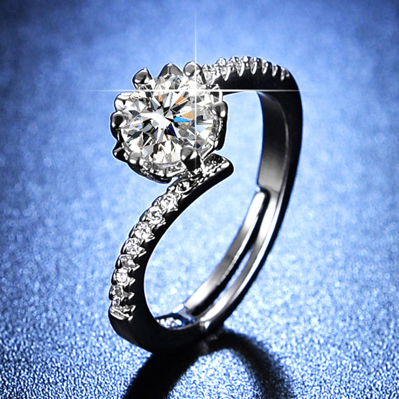 Jewels Galaxy Silver Plated AD Studded Anti Tarnish Design Solitaire Adjustable Finger Ring