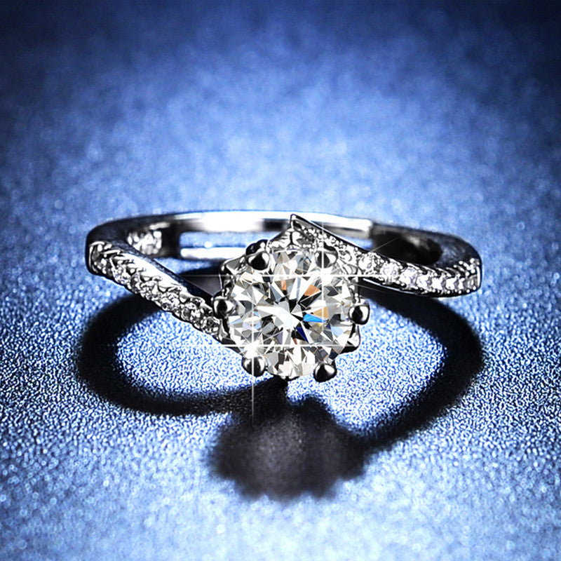 Jewels Galaxy Silver Plated AD Studded Anti Tarnish Design Solitaire Adjustable Finger Ring