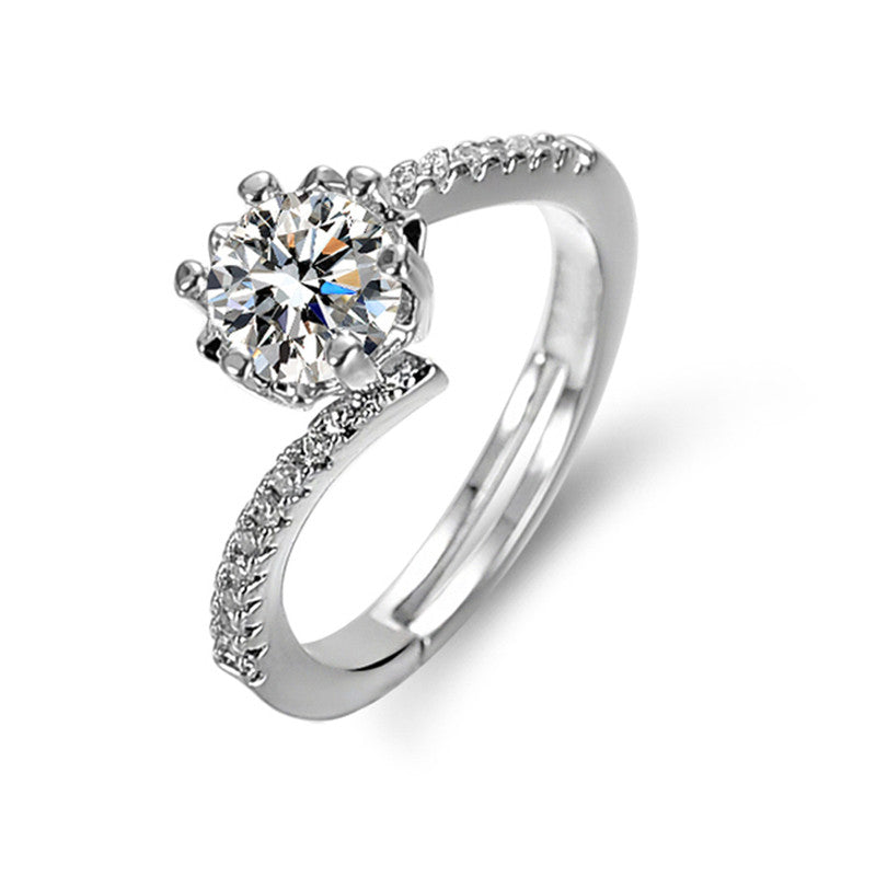 Jewels Galaxy Silver Plated AD Studded Anti Tarnish Design Solitaire Adjustable Finger Ring