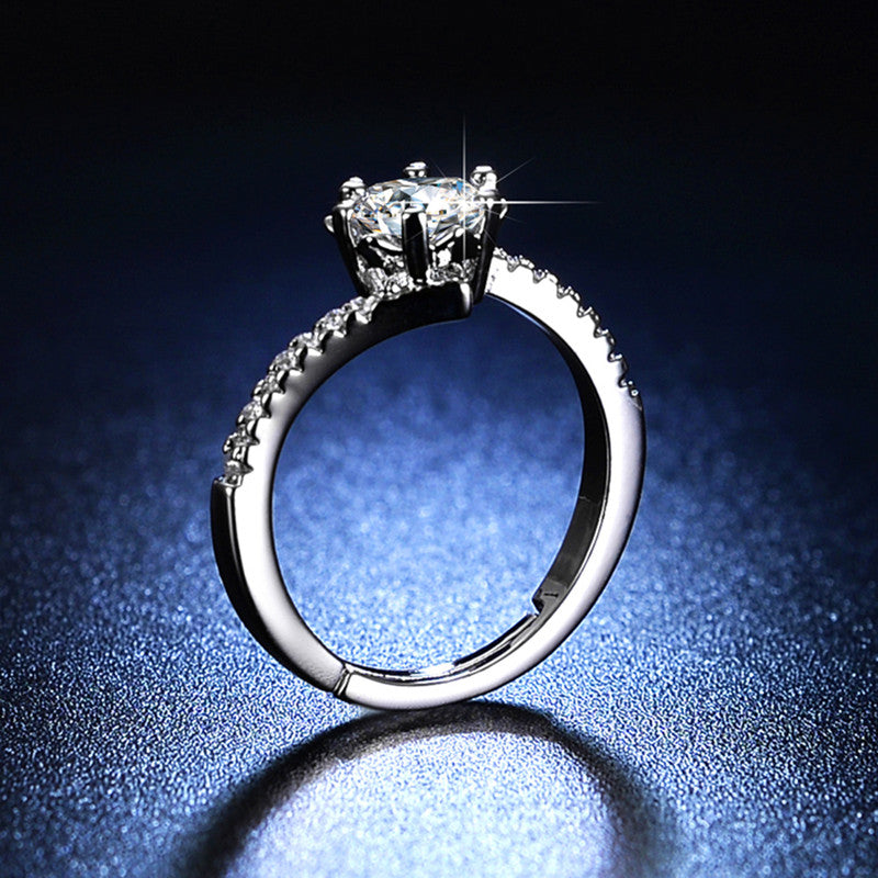 Jewels Galaxy Silver Plated AD Studded Anti Tarnish Design Solitaire Adjustable Finger Ring