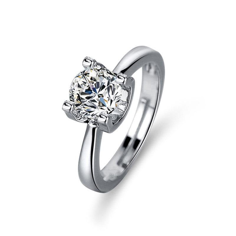 Jewels Galaxy Silver Plated Crystal Studded Anti Tarnish Contemporary Solitaire Adjustable Ring