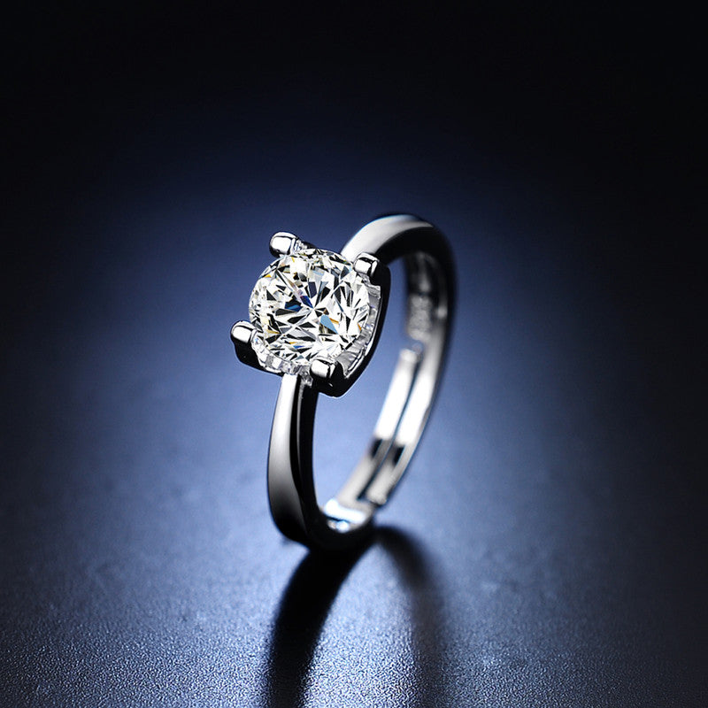 Jewels Galaxy Silver Plated Crystal Studded Anti Tarnish Contemporary Solitaire Adjustable Ring