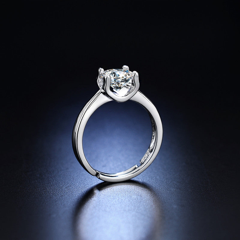 Jewels Galaxy Silver Plated Crystal Studded Anti Tarnish Contemporary Solitaire Adjustable Ring