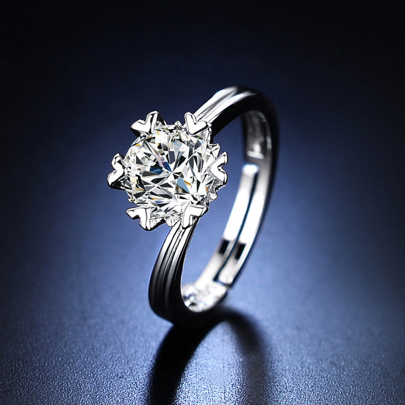 Jewels Galaxy Silver Plated Crystal Studded Contemporary Anti Tarnish Solitaire Adjustable Ring