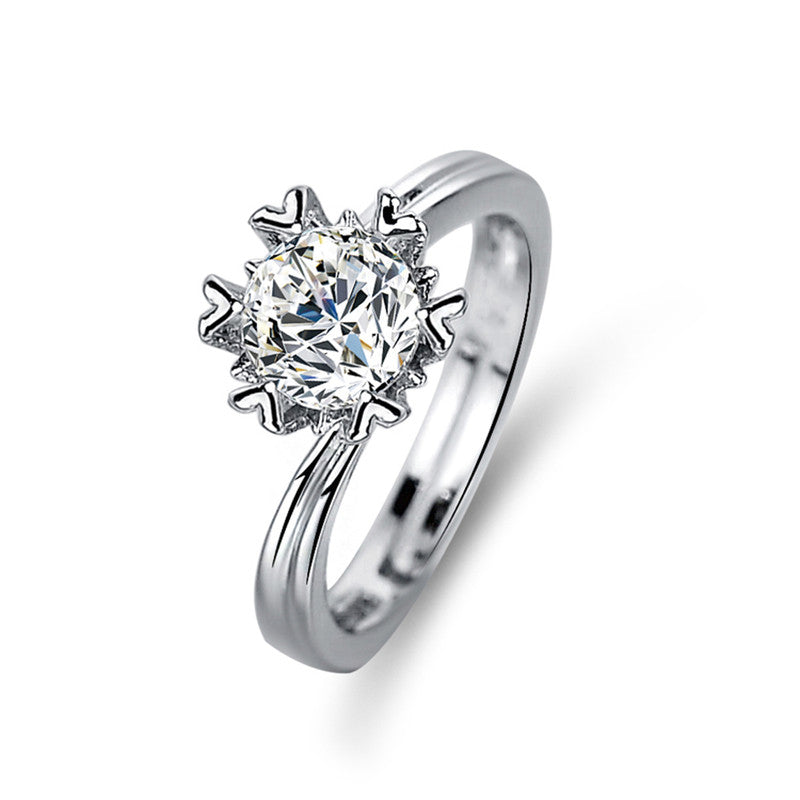 Jewels Galaxy Silver Plated Crystal Studded Contemporary Anti Tarnish Solitaire Adjustable Ring