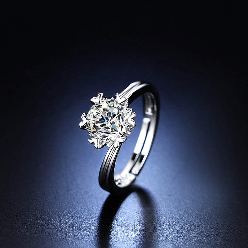Jewels Galaxy Silver Plated Crystal Studded Contemporary Anti Tarnish Solitaire Adjustable Ring