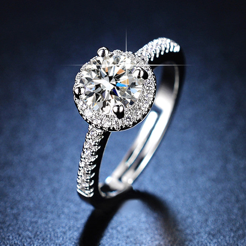 Jewels Galaxy Silver Plated AD Studded Circular Anti Tarnish Adjustable Finger Ring